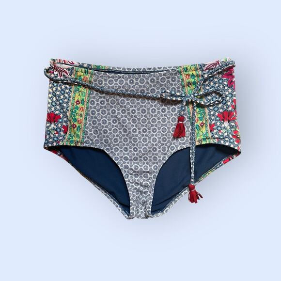 JOHNNY WAS WOMENS BAY BLUE Print HIGH WAIST BIKINI Bottoms SZ S 2 4 $120 NWOT - Picture 3 of 13